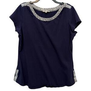 De Collection Navy Blue Top Floral Button Shoulder XXL